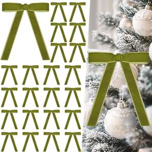 Artmag 24 Pcs Velvet Bows for Christmas Tree Rustic Bows Velvet Christmas Ornaments for Door Garland Wreath Gift Party Holiday Decoration (Width of 1 Inch,Olive Green)