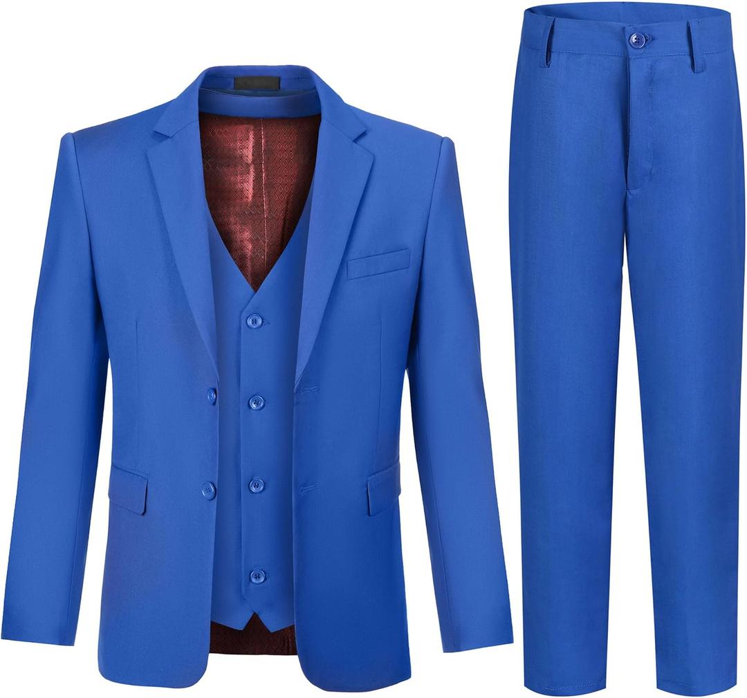 JPF Boy's Formal Suit Set Slim Fit Kids Tuxedo Suits for Wedding Teen Toddler Boy Dress Suit Outfit (16, Royal Blue)