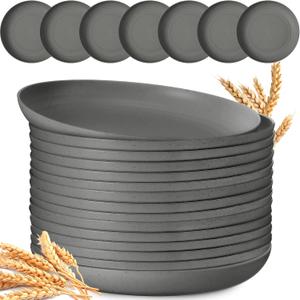 Zopeal 15 Pcs Unbreakable 10 Inch Wheat Straw Plates Set for Fruit Kitchen Salad Dessert Cakes Dish Reusable Plastic Lightweight Deep Dinner Plates, Microwave and Dishwasher Safe (Gray)