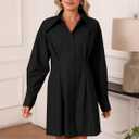Womens Button Down Shirt Dresses Cotton Button Up Tunics Long Sleeve Solid High Low Blouse Waist Up Dress (S)