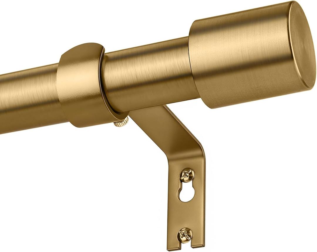 Brass Gold Curtain Rods for Windows 72 to 144, 1 Inch Decorative Antique Brass Curtain Rod Heavy Duty with Adjustable Length & Easy Installation