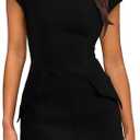 OFEEFAN Womens Summer Dress Mock Neck Short Sleeve Bodycon Party Club Mini Dresses M