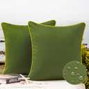 Phantoscope Pack of 2 Outdoor Waterproof Throw Pillow Covers with Contrast Piping, Decorative Square Cushion Case Patio Pillows for Couch Tent Sunbrella, Dark Green 20x20 inches (20" x 20" (Pack of 2))