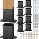VEVOR 4x4 Post Base 10 Pcs, Inner Size 3.6"x3.6" Post Base Brackets, Heavy Duty Powder-Coated Post Anchor Matte Black Wood Post Brackets for Pavilion Deck Railing Support Deck Base Plate
