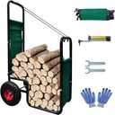 Firewood Cart with Wheels: 260 lbs Capacity Log Dolly Carrier with Pneumatic Wheels & Fabric Liner - Easy Roll Wood Mover for Farm, Indoor & Outdoor Use - Heavy Duty Steel Construction