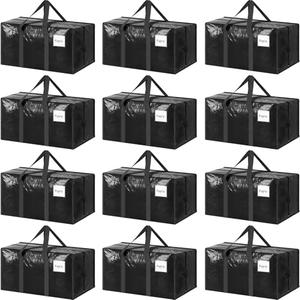 6 Pack Extra Heavy Duty Large Moving Bags with Strong Zipper & Comfortable Handles, Sturdy & Durable Clothes Storage Bags Totes Bins, Packing Moving Boxes for College Supplies, Black