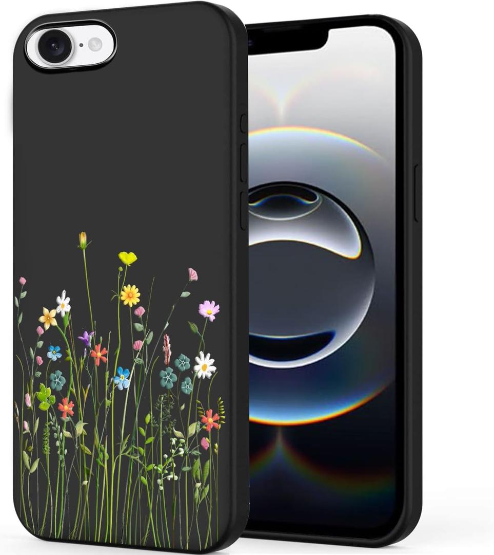 Unov Case Designed for iPhone 17e / 16e, Black Phone Case with [Anti-Slip Embossed Pattern], Shockproof Slim Protective [Anti-Scratch TPU] Back Cover, Floral Bouquet