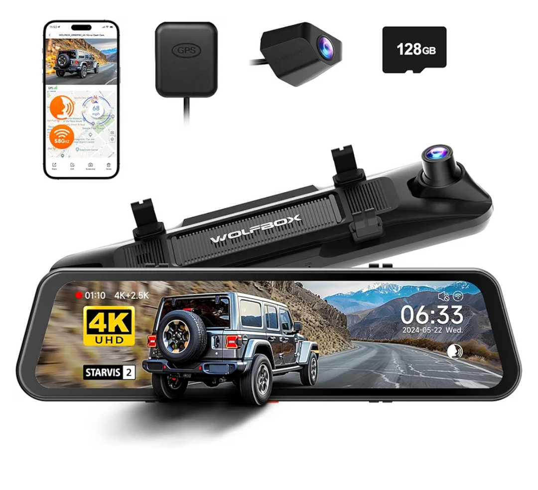 Lingdu  " Mirror Dash Cam, 4K UHD Front and 2.5K Rear View Dash Camera for Car, with ADAS BSD LCA Smart Mode, GPS, G-Sensor, Loop Recording, Parking Monitor, Voice Control, 5.8GHz WiFi