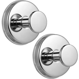 Large Suction Cup Hooks, Heavy Duty 15lb Holds Towel & Robe, No-Drill Shower Bathroom Hooks for Tile Wall Glass Mirror, Mounts on Smooth Non-Porous Surfaces (2 Pack, Chrome Polished)