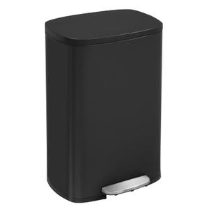Kitchen Trash Can with Lid for Office Bedroom Bathroom Step Trash Bin Fingerprint-Proof Garbage Bin Brushed Stainless Steel 13 Gallon (Black)