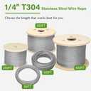 Thickened 1/4 Stainless Steel Cable, 400ft Wire Rope, 7X19 Strands Aircraft Cable, 6400lbs Breaking Strength, Zip Line for Heavy Duty Applications, Deck Railing, String Lights & Yard Zipline