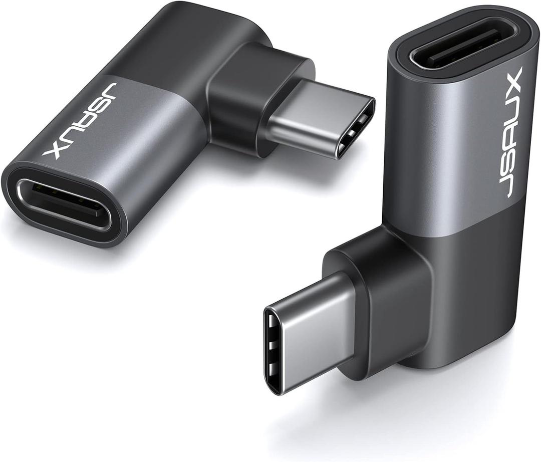 JSAUX 90 Degree USB C Male to Female Adapter 2-Pack, 40Gbps Data Transfer PD 100W Type C 3.1 Extender for Switch 2, Switch OLED, ROG Ally, Steam Deck, VR, MacBook, iPad, iPhone Air/17/16/15 and More (Flat Right Angle-2 Pack, Grey)