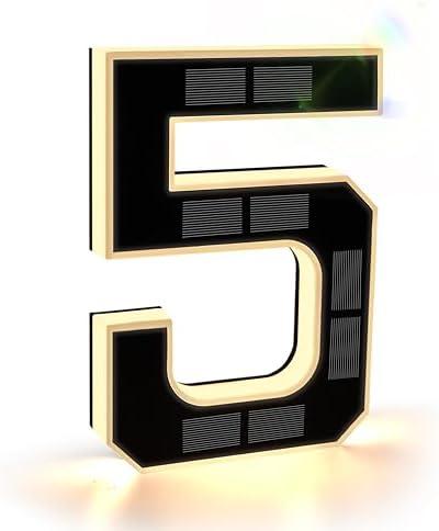 ISUNMEA 9 Inch Solar Lighted House Numbers for Outside, Light Up Waterproof LED Address Numbers Signs for Houses, Large Personalized Illuminated Exterior Modern House Numbers Light (5-Black, 9IN)