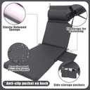 2 x Wenqik 2 Pcs Outdoor Chaise Lounge Cushion with Pillow and Side Pocket Waterproof Lounge Chair Cushions with Pocket on Back 72 x 21 x 4 Inch Patio Pool Replacement Pad (Dark Gray)