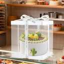 8Pcs Clear Cake Box with Ribbon 2-Layer 10x10x9 Inch, Transparent Cake Carrier Box with Lids, Tall Cake Boxes, Clear Gift Boxes for Birthday Wedding Valentine'Day.(White, 10*10*9inch/8pcs)