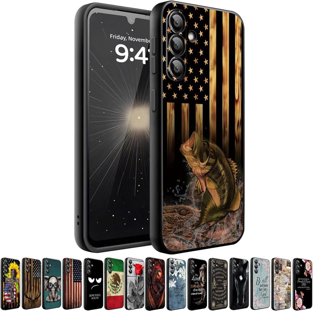 Phone Case Compatiable for Samsung Galaxy A16 5G,Slim Shockproof Protective Cover for Man Women Girl Boy Children,Wood Grain American Flag Fish