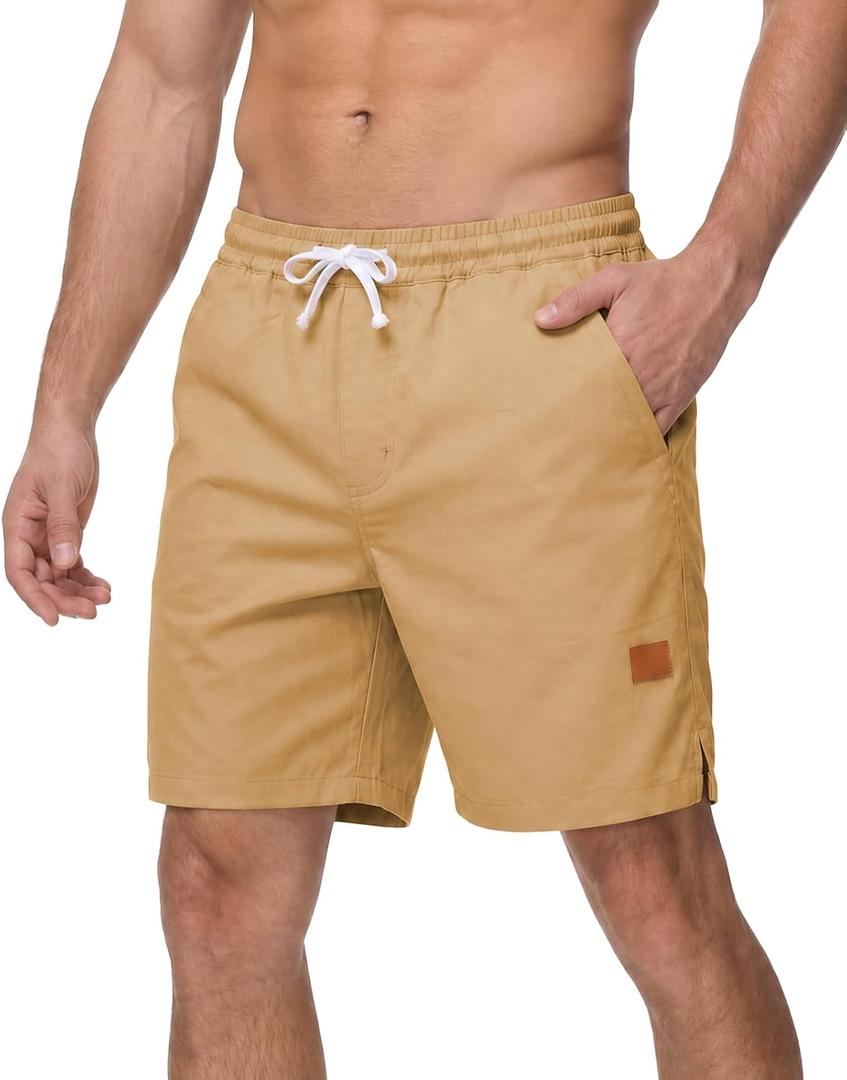BUXKR Men's Lightweight Athletic Shorts Loose Fit Workout Shorts with Pockets for Gym Training and Sports, Quick-Dry Summer (Beige, XL)