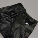 WDIRARA Women's PU Leather High Waist Skirt Heart Print Cut Out Pleated Stretchy Mini Party Skirt Black XS