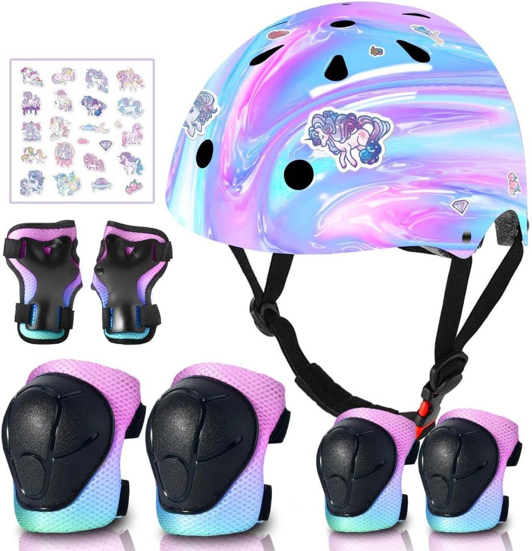 Adjustable Gradient Color Kids/Toddler Bike Helmet for 1-2-3-5-8-14 Years Boys Girls,Skateboard Helmet with Knee and Elbow Pads Wrist Guard Roller Skates,Cycling,Skating Scooter Longboard