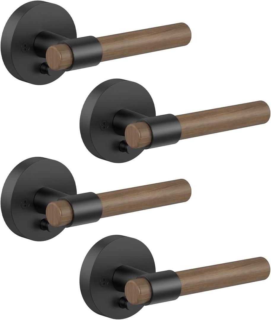 Asidrama 4 Pack Privacy Matte Black Door Handles, Indoor Solid Wood Heavy Duty Door Lever with Door Knobs for Bedroom or Bathroom, Door Handles Interior with Locks for Left Right Sided Doors