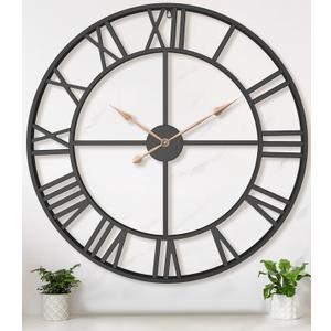 36 Inch Extra Oversized Large Giant Modern Decorative Wall Clock,Vintage Industrial Farmhouse Black Metal Big Roman Numeral Large Clocks for Living Room Decor,Entrance Fireplace,Dinng Room (Black Roman)