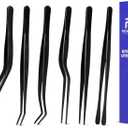 Kitchen Tweezer Tongs Set,6 Pcs Kitchen Tweezers,6.3" Cooking Tweezers Set,Stainless-Steel Food Chef Culinary Tweezers Tongs for Baking Decorating Feeding Plating,Black