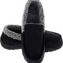 Lulex Moccasins for Men House Slippers Indoor Outdoor Plush Mens Bedroom Shoes with Hard Sole (11, Dark Black)