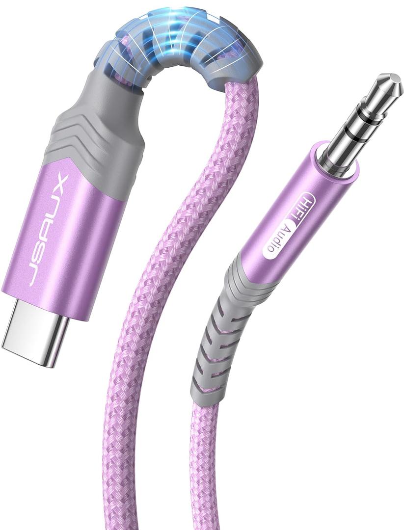 JSAUX USB C to 3.5mm Audio Aux Jack Cable [3.3ft], USB Type C to 3.5mm Headphone Stereo Cord Car Compatible with iPhone 16 Pro Max/15 Pro Max Plus, iPad Pro, Galaxy S24 S23, iPad Pro, Pixel 9/8-Purple