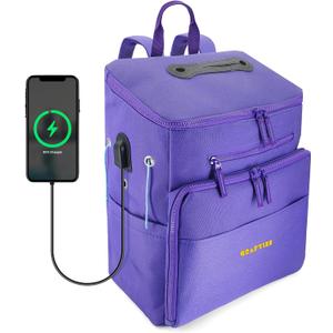 CRAFTISS Crochet Bag Yarn Storage - Christmas Gift - Durable Canvas Yarn Bag for Crochet Accessories  Backpack Organizer with Knitting Accessories Pockets and USB Cable (Violet)