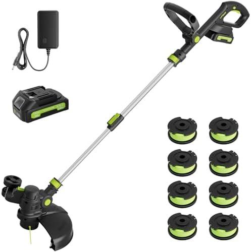 20V Cordless String Trimmer, 2.0Ah Battery Powered with Fast Charger, 12'' Grass Cutter with Auto Line Feed, 2-in-1 Electric Lawn Mower Grass Trimmer&Edger Lawn Tool with 8 Pcs Lines for Yard, Garden