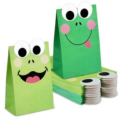 Leinuosen 25 Pcs 24 Pcs Frog Gift Bags Frog Themed Party Favors Birthday Decoration Paper Treats Goodies Bag for Kids Animal Lover Summer Baby Shower Birthday Supplies Green