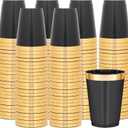 supernal 200pcs Black Plastic Cups 10oz  Disposable Cups with Gold Rim, Premium Black and Gold Plastic Cup, Disposable Cocktail for Wedding, Birthday, Halloween, Christmas & Thanksgiving Parties