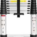 BOCOM 12.5 FT Aluminum Telescoping Ladder, Lightweight Multi-Purpose Collapsible Extension with 2 Triangle Stabilizers, Heavy Duty 330 lbs Max Capacity, Ideal for Home, RV, and Outdoor Work Silver