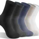 GOWAAW 5 Pairs Cotton Men's Crew Socks, Athletic Cushioned Sport Running Calf Socks, Seamless Toe Design, Durable, Soft, Breathable, High Stretch, Size 7-11
