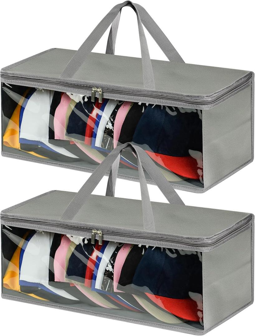 2 Pack Wide Hat Storage Bag for Baseball Caps, Hat Organizer for Up to 20 Hats, Ideal for Home and Travel, Grey