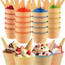 Tellshun 24 Pack Ice Cream Bowls and Spoons Set, Frozen Yogurt Cups with Spoons Durable Plastic Candy Color Cute Dessert Bowls DIY Ice Cream Tools For Festive Party Favor Gift (24)