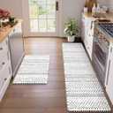 KIMODE Kitchen Mats for Floor Cushioned Anti Fatigue, Boho Kitchen Rugs Sets of 2, Non Slip Kitchen Floor Mats,Comfort Standing Mats for Sink Laundry Desk Black and White 20"x71"+20"x32"