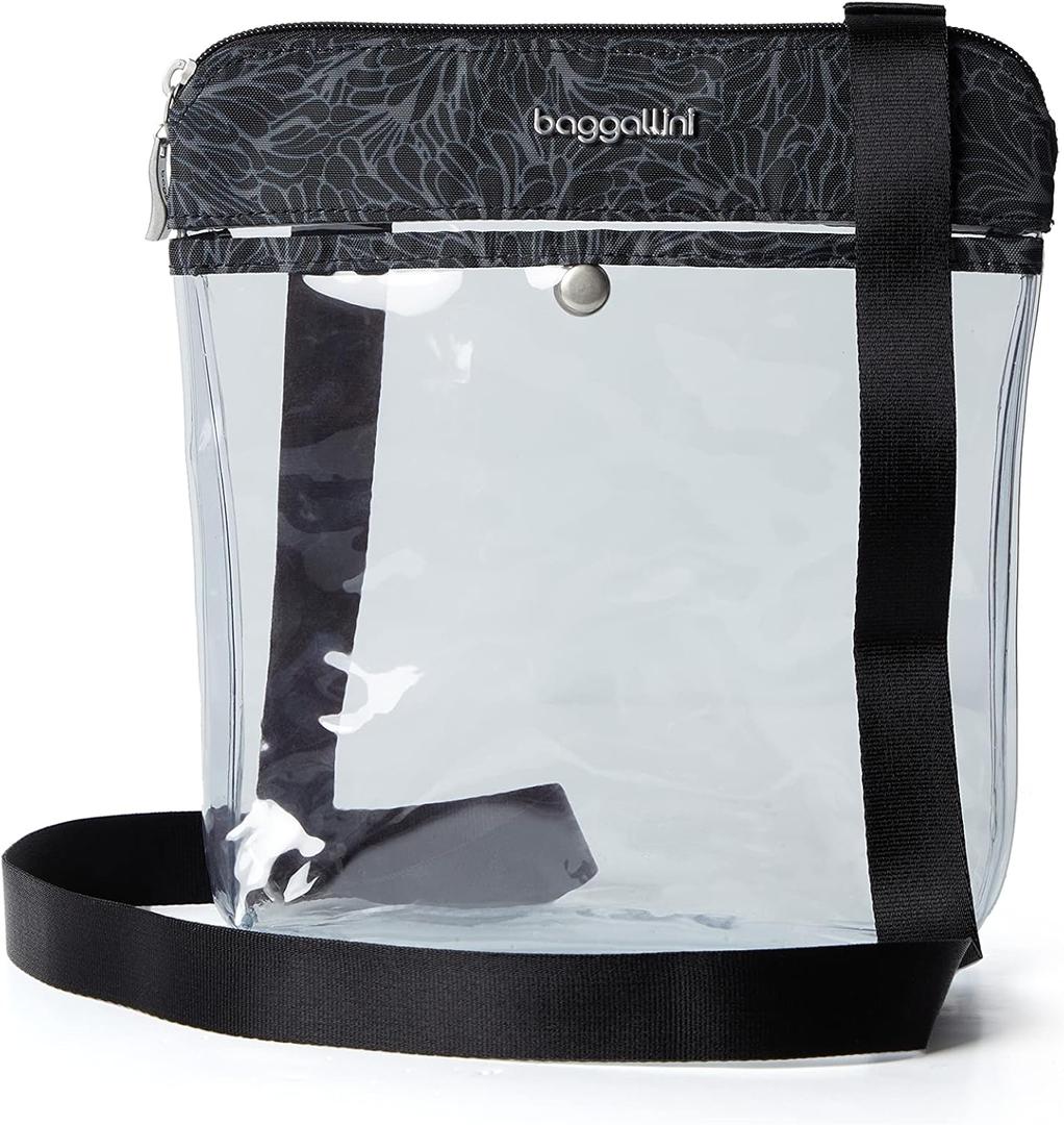 Baggallini Clear Stadium Crossbody (8.5" w x 9" h, Midnight Blossom Print)