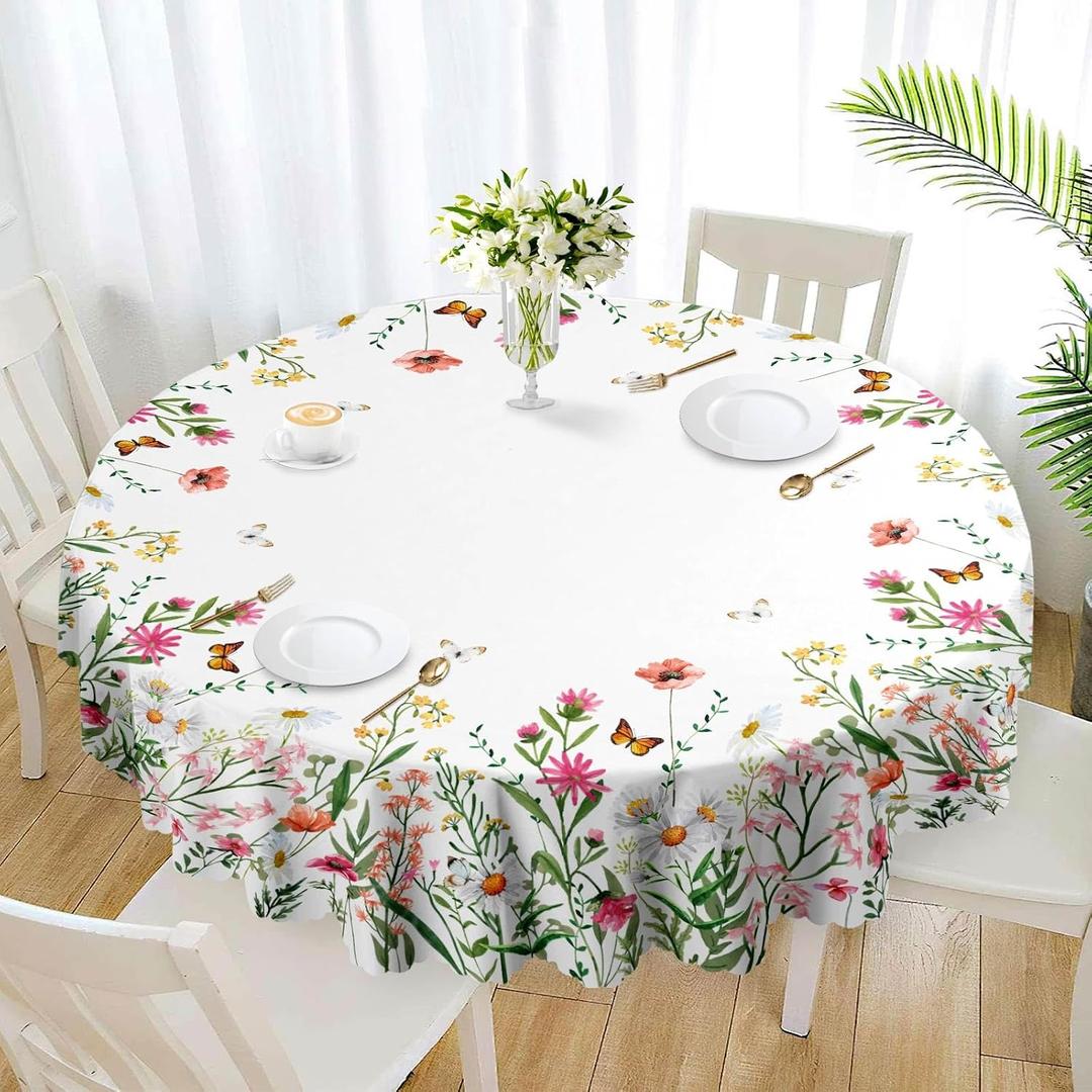 60Inch Round Tablecloth Table Cloth Waterproof Stain-Resistant Table Cover