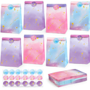 HEJIN 30PCS Tie Dye Party Bags with Stickers, Pink and Purple Small Gift Bags, Mermaid Unicorn Birthday Party Favors Bags for Girls Goodie Bags for Kids Birthday Party, Baby Shower, Halloween, Wedding