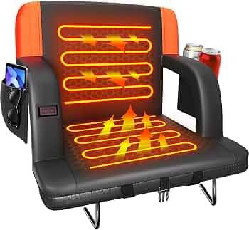 Suteck Dual-Sided Heated Stadium Seats for Bleachers with Back Support, Portable Heated Bleacher Seat with Backrest, 3 Heat Levels, 5 Pockets Ideal for Outdoor Stadiums and Events - Black, 23 inch Wide