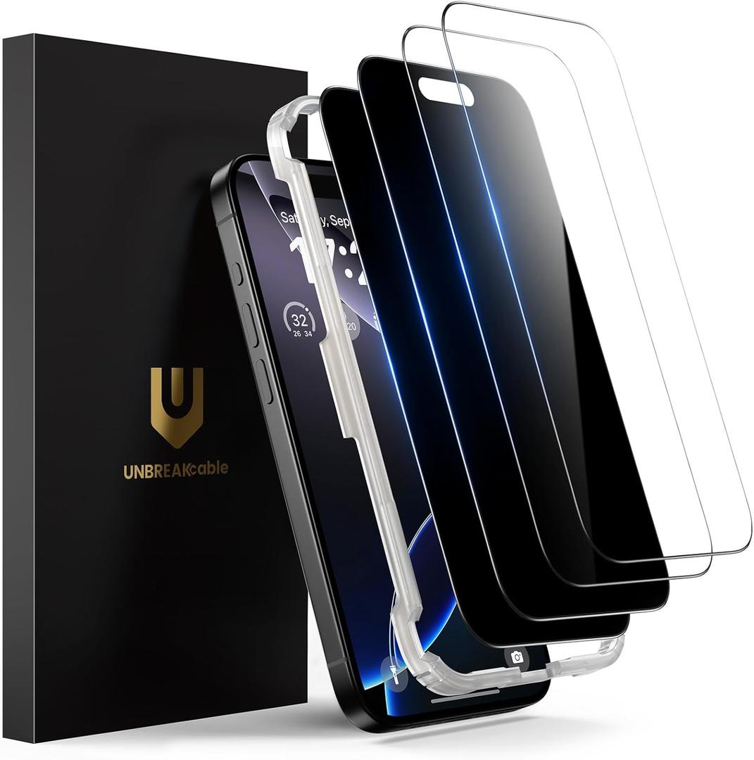 UNBREAKcable 4PCS Screen Protector for iPhone 16 Pro - 2 Privacy Tempered Glass+2 Clear Glass Double Shatterproof [Installation Frame] [9H Hardness] [Case Friendly] Anti-Scratch for iPhone 6.3 inch