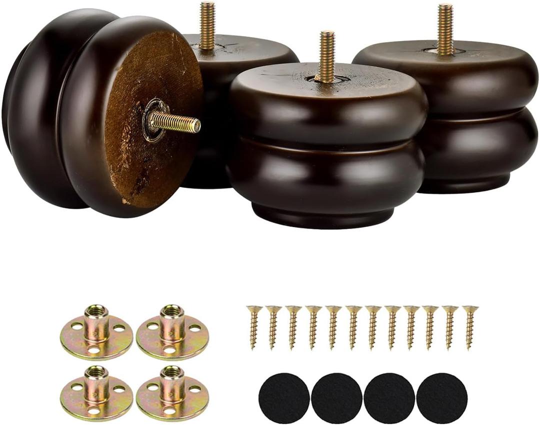 3 Inch/ 7CM Round Furniture Legs Replacement Couch Sofa Legs Set of 4 Chunky Bun Feet for Furniture Wood Legs Mid Century Predrilled M8 Bolt