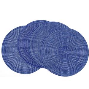 SHACOS Round Braided Placemats 15 inch Set of 4 Washable Cotton Polyester Braided Kitchen Table Placemats for Home Wedding Party (Blue White, 4)