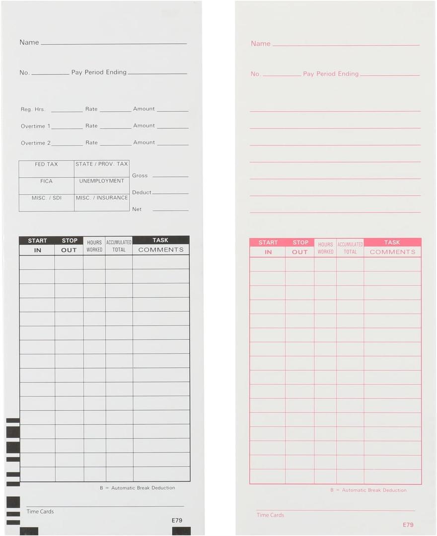 E79-200PCS Time Cards for Employees, 2 Sided Time Sheets, 3-3/8" x 9", Universal Payroll/Job Time Cards for 7000E/7500EBlack/Red