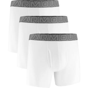 Under Armour mens 3-pack Performance Cotton Boxer Brief, 6" Inseam, All-day Comfort & Ultra-soft (Large, White Solid - Core)
