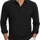 Men's Long Sleeve Button Down Shirts Wrinkle Free Business Untucked Stretch Dress Beach Casual Wedding Shirt (Black, S)