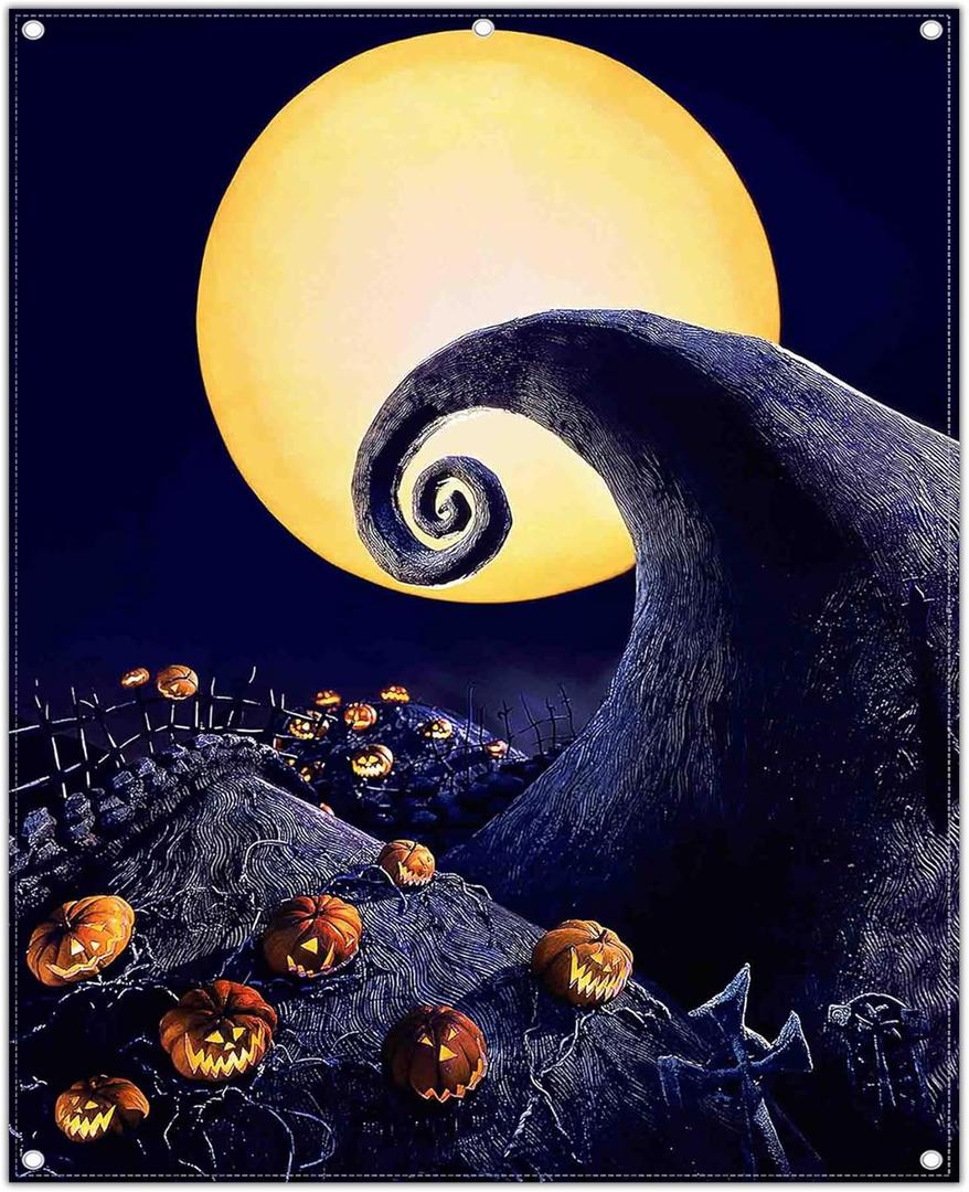 8x10ft Polyester Halloween Nightmare Backdrop Horrible Moon Night Pumpkin Magical Trick Or Treat Background for Kids Adults Party Decorations Scary Photo Banner Props
