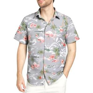 SSLR Pack Hawaiian Shirt for Men Flamingo Short Sleeve Casual Button Down Shirts Summer Beach Shirt Size L