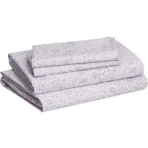 Amazon Basics Lightweight Super Soft Easy Care Microfiber Bed Sheet Set with 14" Deep Pockets - King, Lavender Paisley
